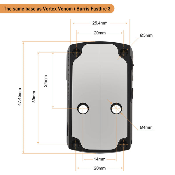 gowutar hhc-v4 red dot optic sights botton size parameters