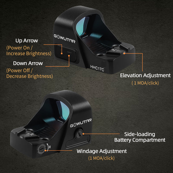 GOWUTAR HHC17C Multiple Reticles Red Dot Sight for RMSc Footprint 3 MOA Dot 46 MOA Circle Micro Pistol Optic
