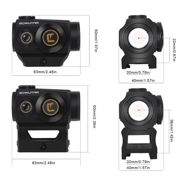 gowutar b22 red dot optic sights size parameters