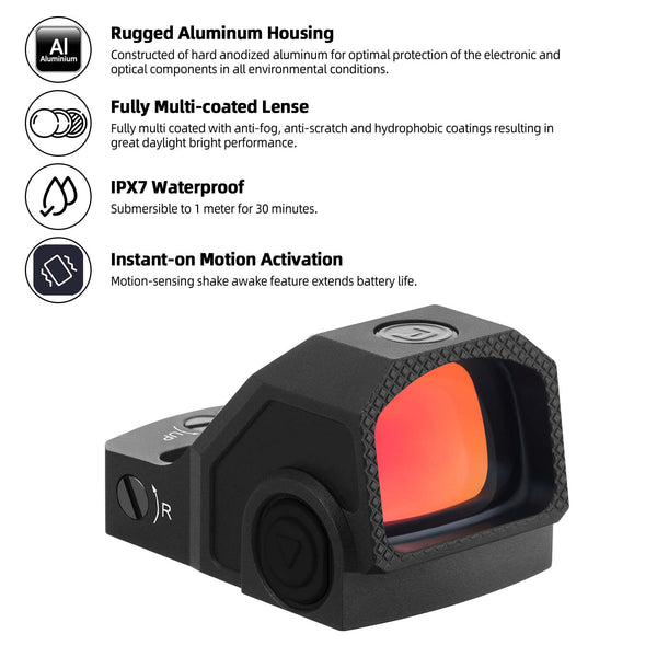 GOWUTAR GP1 Micro Red Dot Sight - RMSc/407k/507k Footprint - 3 MOA Pistol Red Dot Optics for Subcompact Setups